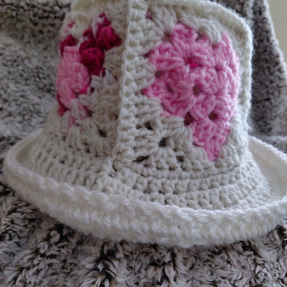 Handmade Crochet Hat with Pink Accents
